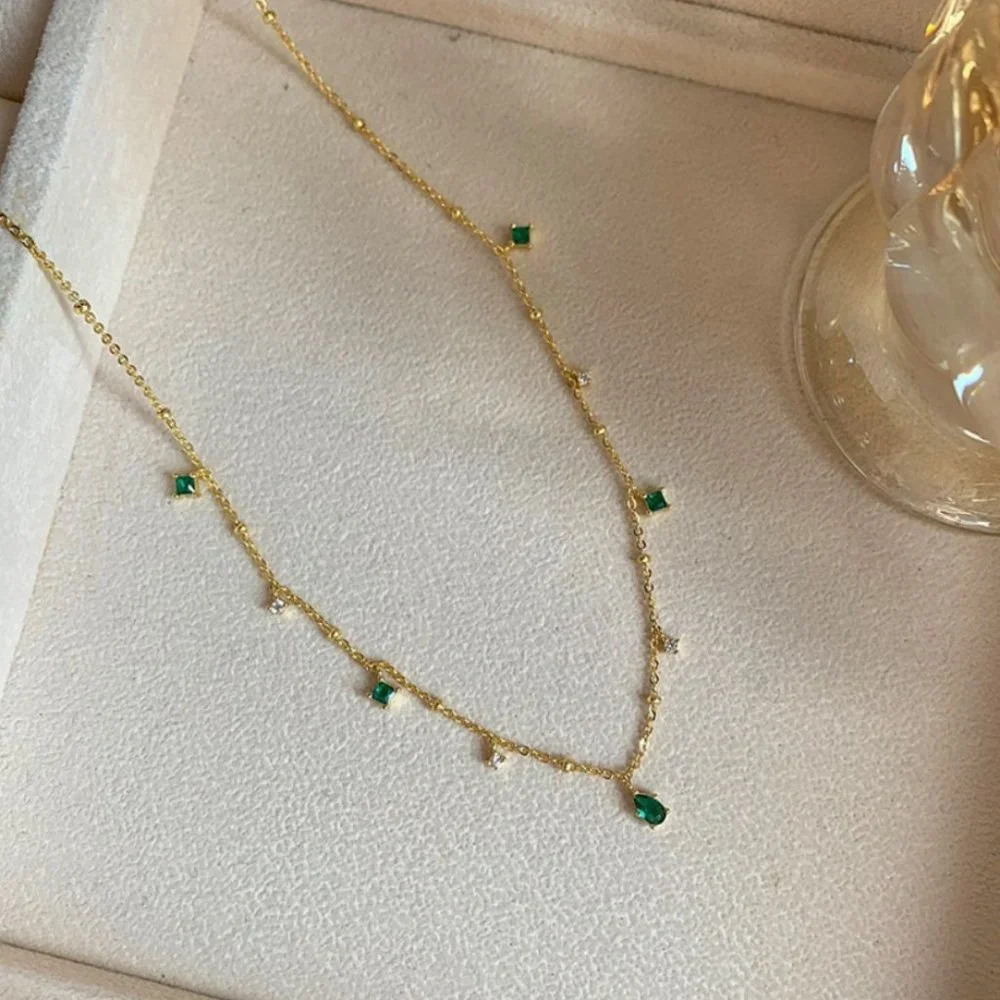NEW Silver / Gold Exquisite Green Zircon Necklace - Picture 5 of 5